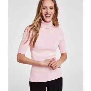 Anne Klein Women's Half-Sleeve Turtleneck Sweater, Cherry Blossom, XS